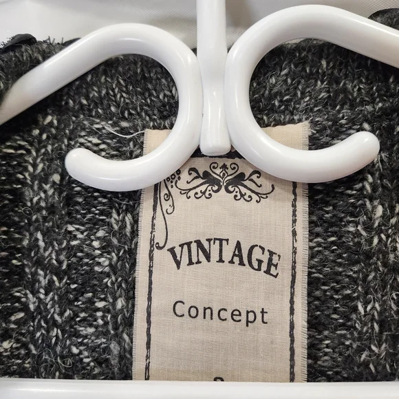 Romantic Knit Cardigan Charcoal Gray Ruffle Trim Vintage Style Button Front Size - Picture 3 of 12